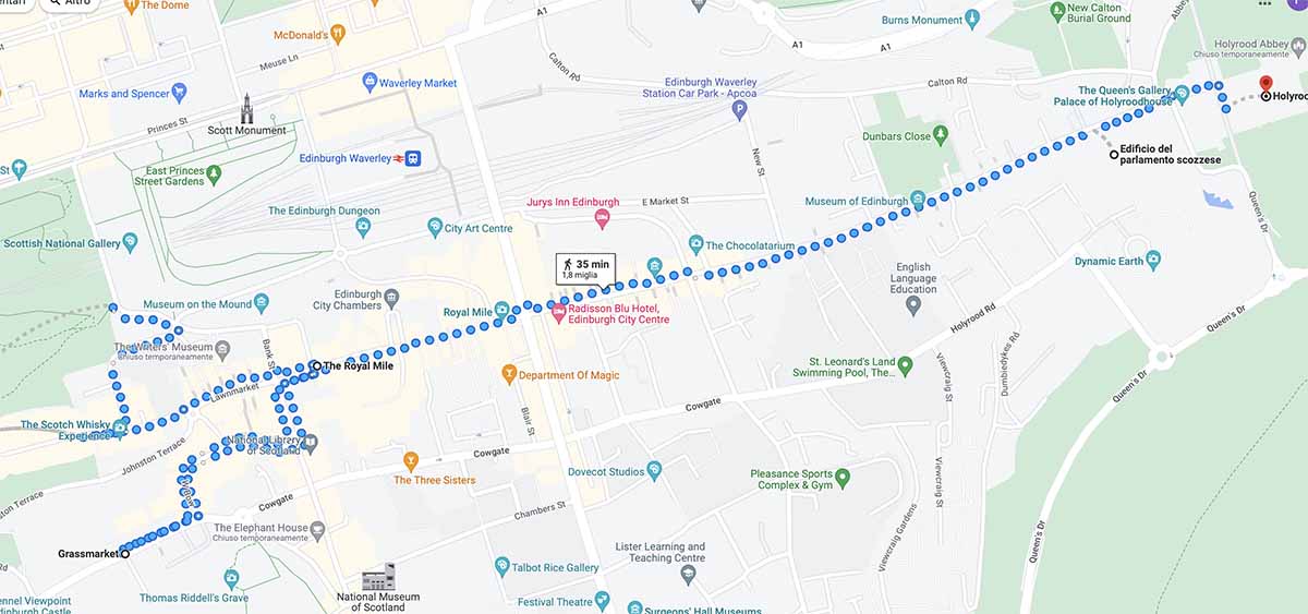 mappa itinerario edimburgo giorno 1