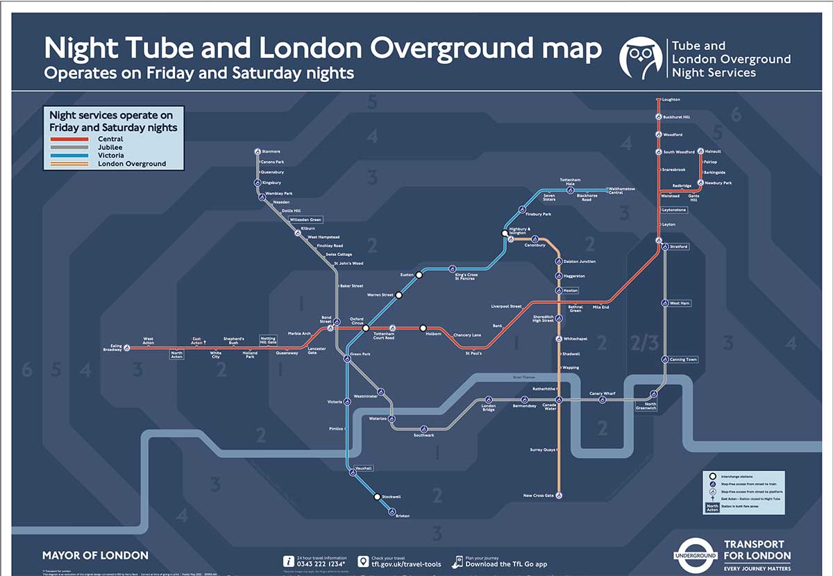 mappa night tube di londra