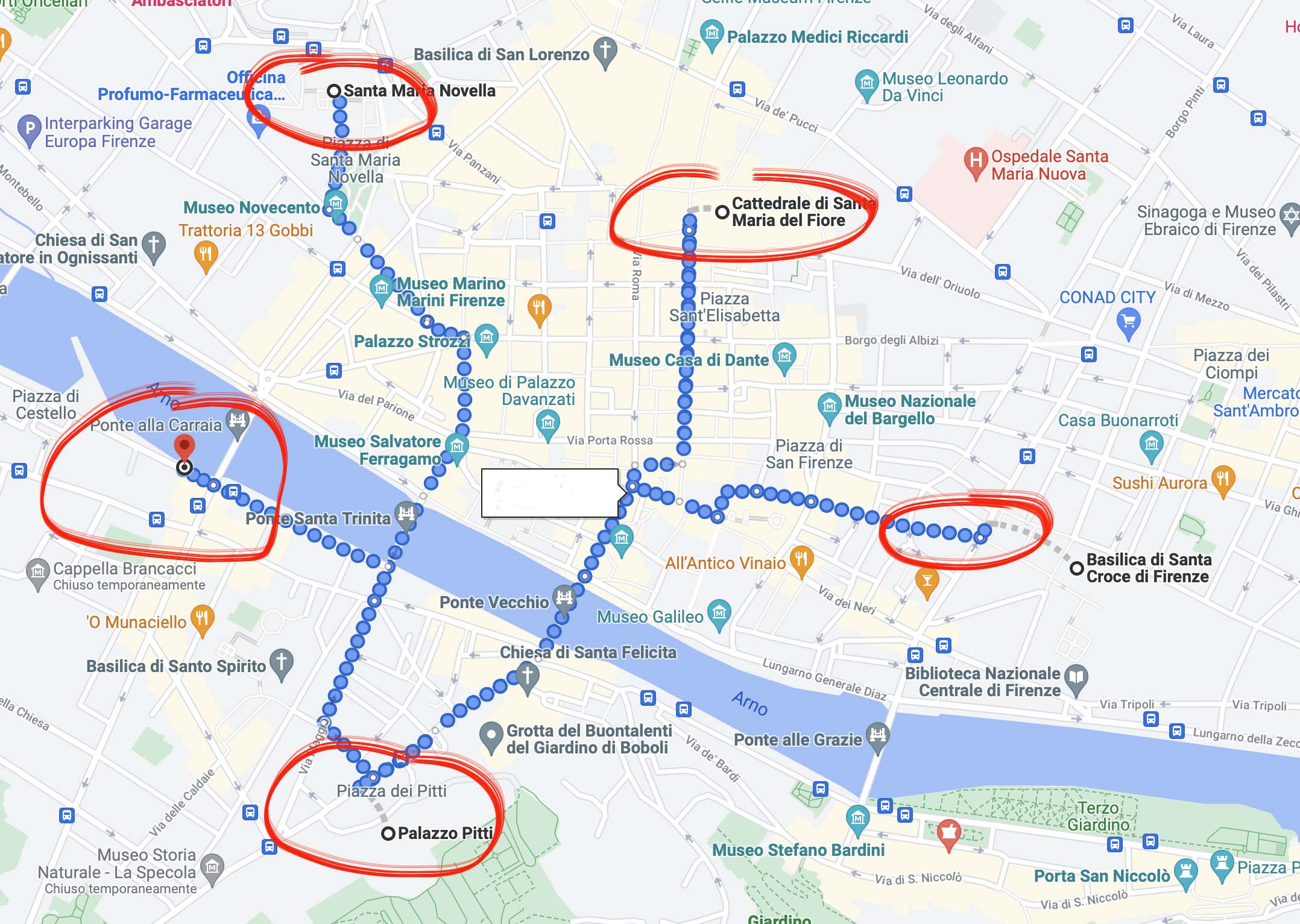mappa come raggiungere palazzo pitti